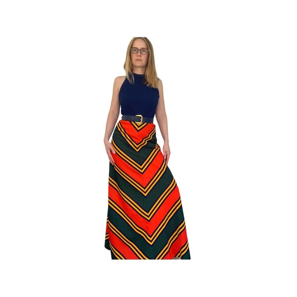 70s Chevron Striped Maxi Dress Mod Retro Vintage Jonathan Logan XS - Picture 2 of 7